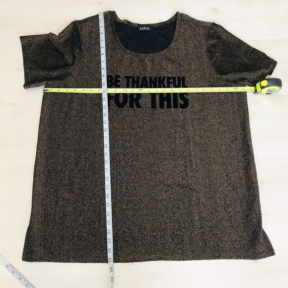 Rebel Wilson X Angels Black/Metallic Bronze Knit Top BE THANKFUL FOR THIS 2X EUC - Picture 3 of 9